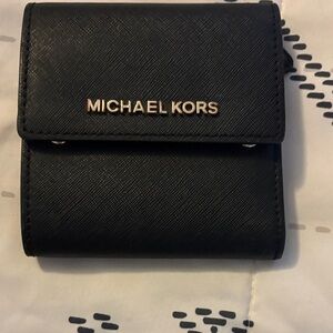 Michael Kors Black Leather Wallet with Gold Accents